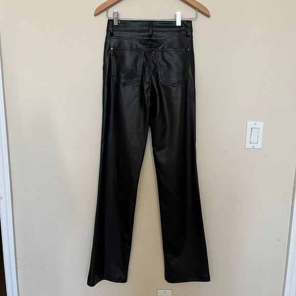 Zara Womens Faux Leather Black Straight Leg High Rise Pants  Size 0 - Picture 2 of 6